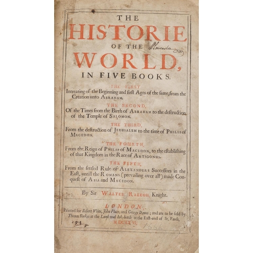 1733 - The Historie of the World in Five Books, 17th century hardback book by Sir Walter Ralegh Knight Lond... 