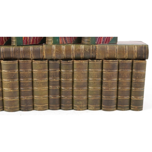 1748 - Waverley Novels, twenty one early 19th century leather bound hardback books, various volumes, volume... 