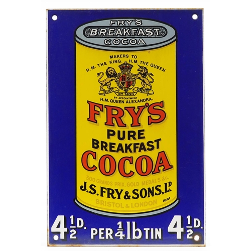 543 - Fry's Pure Breakfast Cocoa enamel advertising sign, 27cm x 18cm