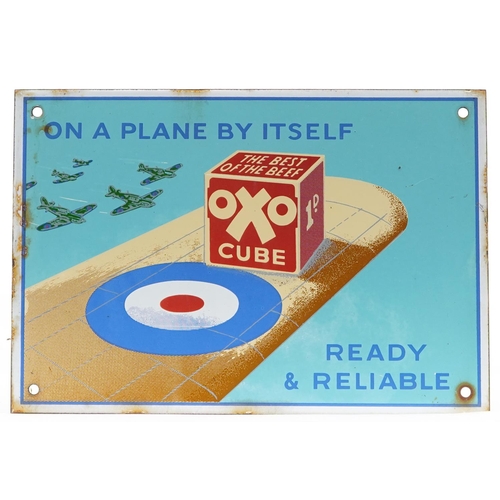 545 - Military interest Oxo Cube propaganda enamel advertising sign inscribed On a Plane by Itself, Ready ... 