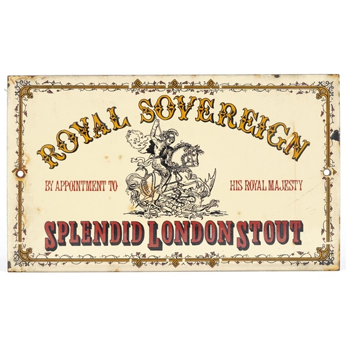 480 - Breweriana interest Royal Sovereign Splendid London Stout enamel advertising sign, 31cm x 18.5cm