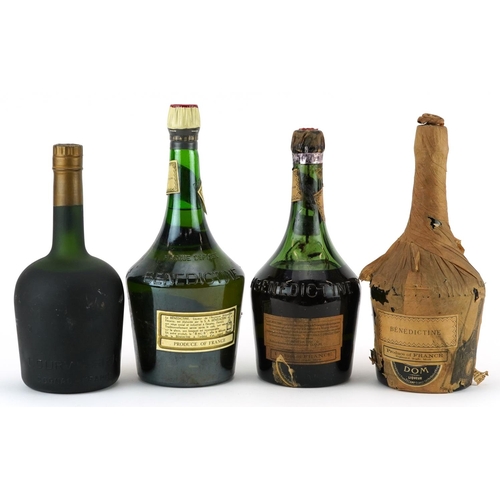 487 - Three bottles of Benedictine liqueur and a bottle of Napoleon Courvoisier Old Liqueur cognac