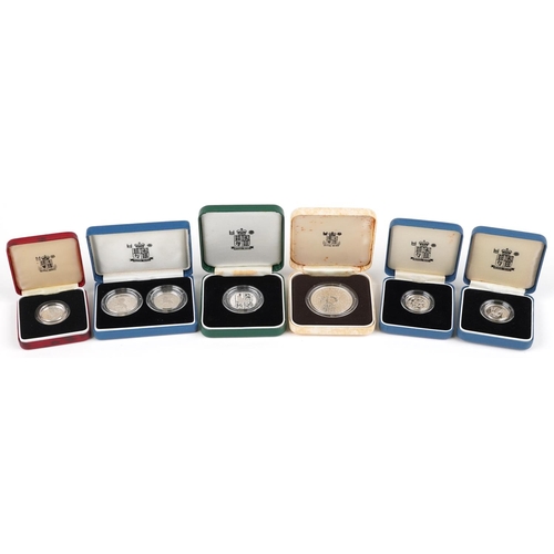 1666 - Silver proof coins with fitted cases by The Royal Mint including ten pence two coin set, 1992 silver... 