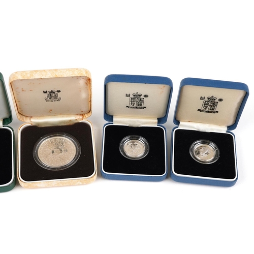 1666 - Silver proof coins with fitted cases by The Royal Mint including ten pence two coin set, 1992 silver... 