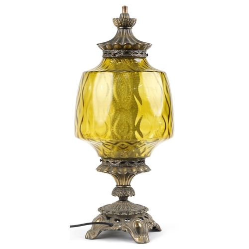 1482 - Bronze metal and green glass table lamp, 63cm high