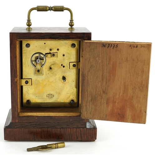 307 - 19th century oak cased timepiece with enamelled dial having Roman numerals, impressed VAP Brevete to... 