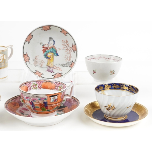 77 - Early English ceramics including Newhall cup and saucer hand painted in the chinoiserie manner, Bloo... 