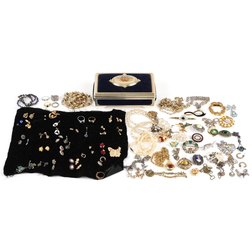 2779 - Vintage and later costume jewellery, some silver, including four row gate bracelet with love heart s... 