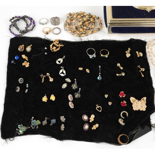 2779 - Vintage and later costume jewellery, some silver, including four row gate bracelet with love heart s... 