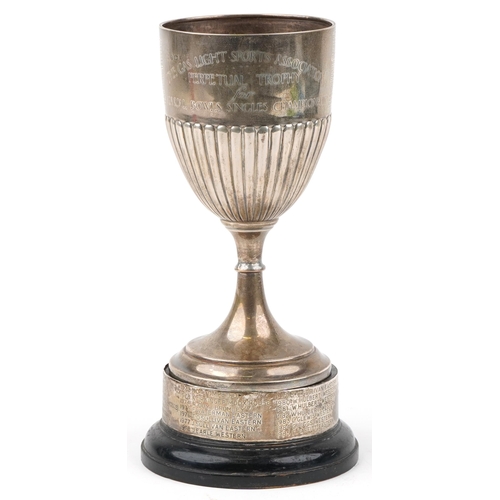 103 - George V bowling interest silver trophy on stand engraved The Gas Light Sports Association Perpetual... 