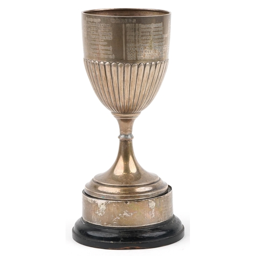 103 - George V bowling interest silver trophy on stand engraved The Gas Light Sports Association Perpetual... 