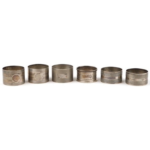 300 - Six George V and later silver napkin rings including two pairs and a 1967 United States of America h... 