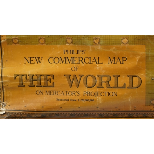 1721 - Vintage Philips wall hanging New Commercial Map of the World on Mercator's Projection, scale 1:20,00... 