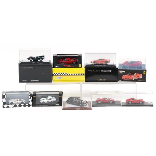 1569 - Nine 1:43 scale diecast model vehicles with cases/boxes, including Autoart Signature, Minichamps, BB... 