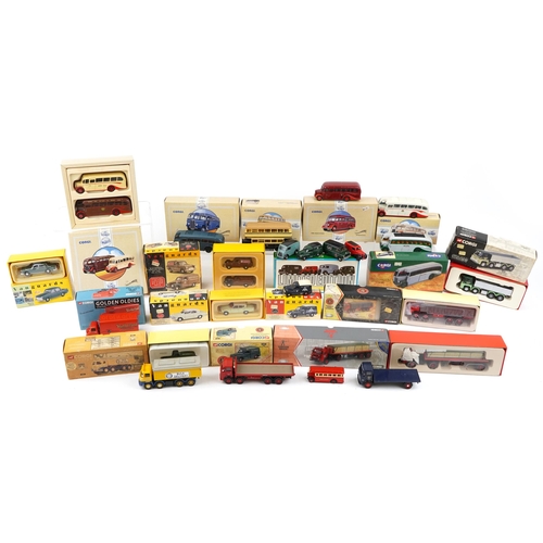 1570 - Diecast model vehicles with boxes including Corgi London Brick, Corgi Buses and Vanguards