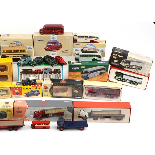 1570 - Diecast model vehicles with boxes including Corgi London Brick, Corgi Buses and Vanguards