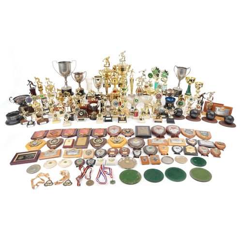 1698 - Extensive collection of various bowling trophies, shields and plaques relating to W Hulbert