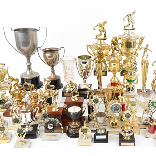 1698 - Extensive collection of various bowling trophies, shields and plaques relating to W Hulbert