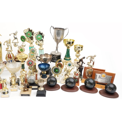 1698 - Extensive collection of various bowling trophies, shields and plaques relating to W Hulbert