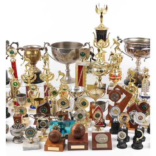 1697 - Extensive collection of various bowling trophies, shields and plaques relating to W Hulbert