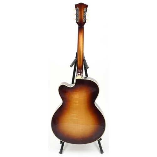 1196 - Hofner six string acoustic guitar with green baize lined protective case, 104cm in length