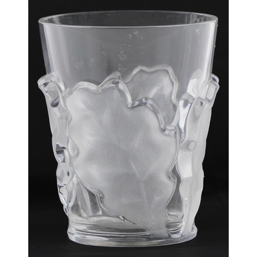 49 - Lalique frosted and clear glass Chene beaker vase, etched Lalique France to the base, 12cm high