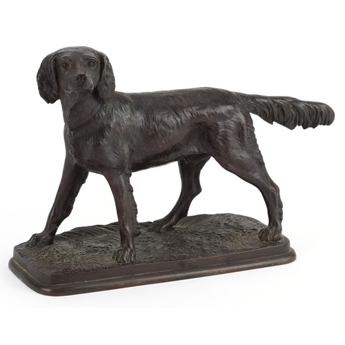 180 - Jules Bennes, French patinated bronze sculpture of a gun dog, 19cm in length