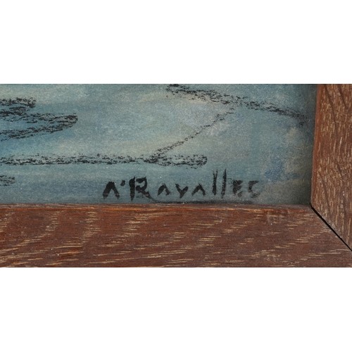 368 - A Ravallec - Harbour scene with fishing boats, mixed media, framed and glazed, 48.5cm x 37cm excludi... 