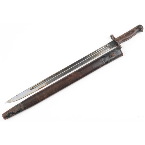 670 - British military World War I 1907 pattern bayonet with scabbard and steel blade, impressed Chapman, ... 