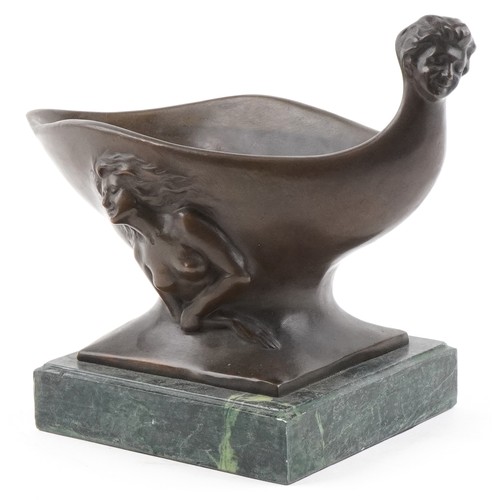 1483 - Art Nouveau style patinated bronze centrepiece cast in relief with nude male and female, raised on a... 