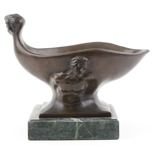 1483 - Art Nouveau style patinated bronze centrepiece cast in relief with nude male and female, raised on a... 