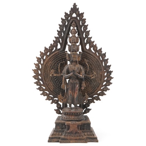 379 - Chino Tibetan partially gilt bronze statue of Avalokiteshvara of Kwanyn Buddha, 40.5cm high