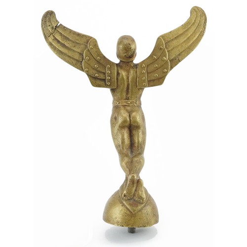 10 - Art Deco automobilia interest bronzed car mascot in the form of winged Icarus, 15cm high