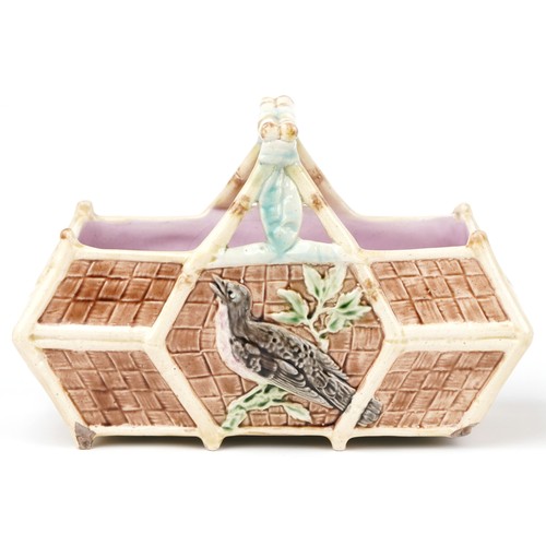 124 - Victorian Majolica basket decorated in relief with two birds in the manner of Thomas Forester and a ... 