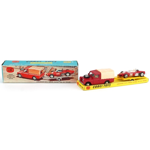 1554 - Vintage Corgi Toys diecast Land-Rover with Ferrari racing car on trailer gift set with box, no 17