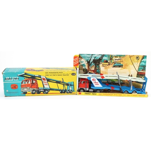 1543 - Vintage Corgi Major diecast car transporter with Ford Tilt Cab H Series Tractor and box numbered 113... 