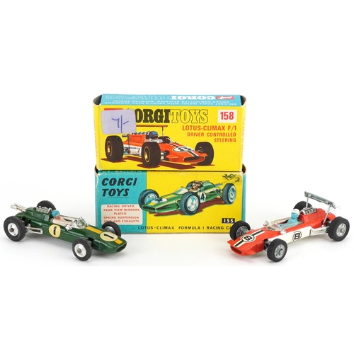 1553 - Two vintage Corgi Toys diecast Lotus Climax Formula 1 racing vehicles with boxes comprising numbers ... 