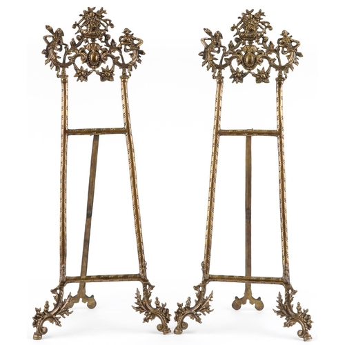 1398 - Pair of large Rococo style brass easel stands, each 78cm high