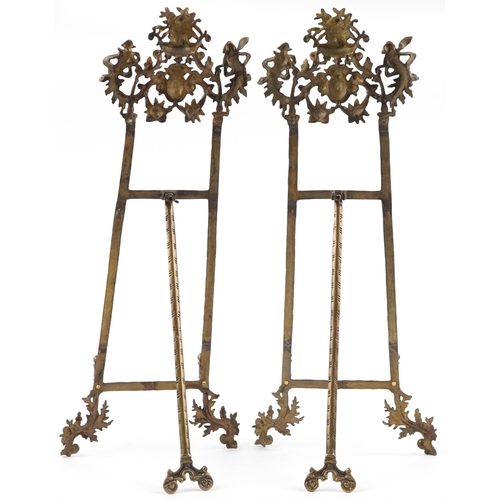 1398 - Pair of large Rococo style brass easel stands, each 78cm high