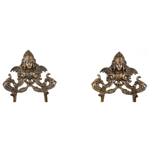 1470 - Pair of Rococo style brass easel stands, each 56cm high