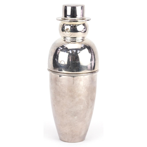 1429 - Silver plated cocktail shaker in the form of a snowman, 26cm high