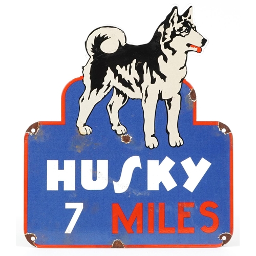 1420 - Husky 7 Miles enamel advertising sign, 35cm x 30cm