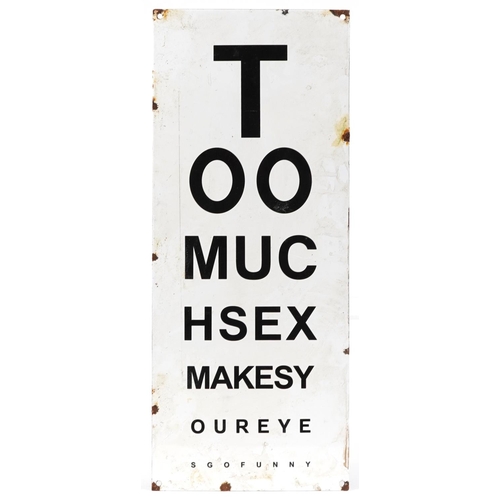 1394 - Novelty enamel eye test sign, 56cm x 23cm