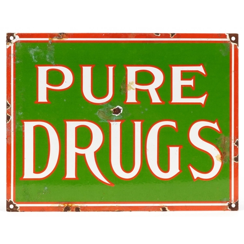 1399 - Pure Drugs enamel advertising sign, 37.5cm x 29cm