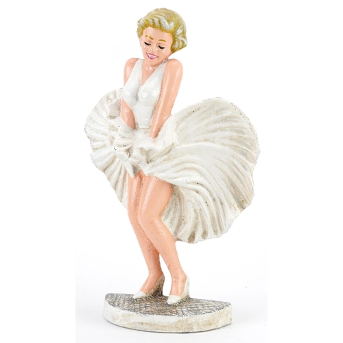 1383 - Hand painted cast iron doorstop in the form of Marylin Monroe, 33cm high