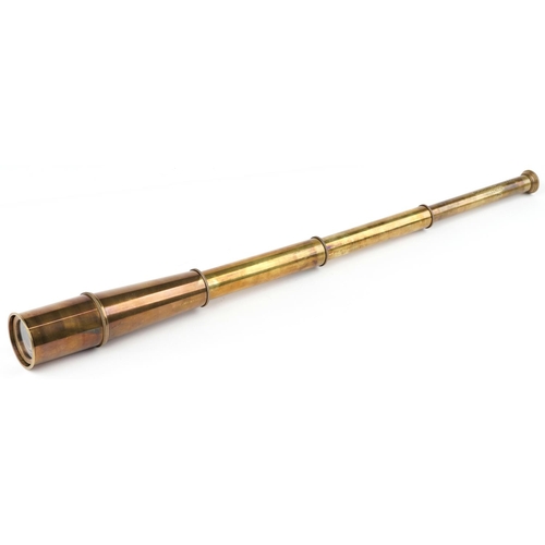 1422 - Naval interest brass three draw telescope, 84cm in length extended