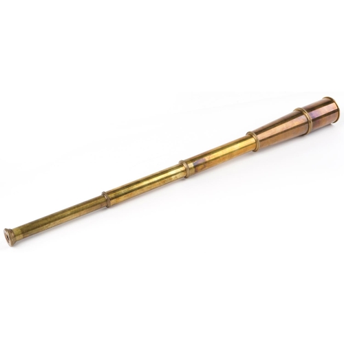 1422 - Naval interest brass three draw telescope, 84cm in length extended