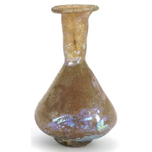 523 - Roman iridescent glass vase, 8.5cm high