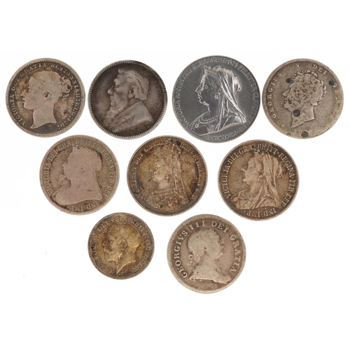 1640 - George III and later British coinage and tokens including 1805 Irish ten pence bank token and shilli... 