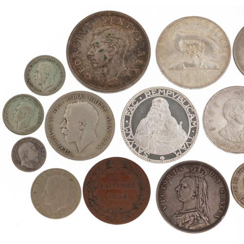 1638 - British and world coinage including an Irish penny, South African 1848 five shillings, and 1887 half... 